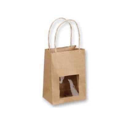 Sac kraft personnalisé en kraft brun avec fenêtre transparente et poignées torsadées